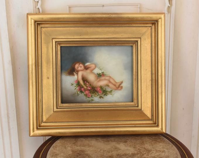 Cherub Angel Painting – Gold Frame, Sacred Wall Decor