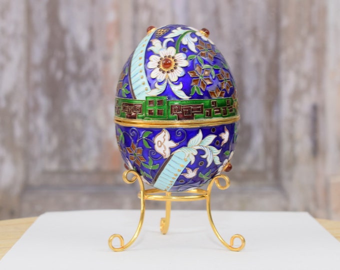 Wonderful Blue Silver Sterling Egg - Handmade Enamel Egg - Luxurious Gilded Silver Collector Item - Home Decor - Gift Idea