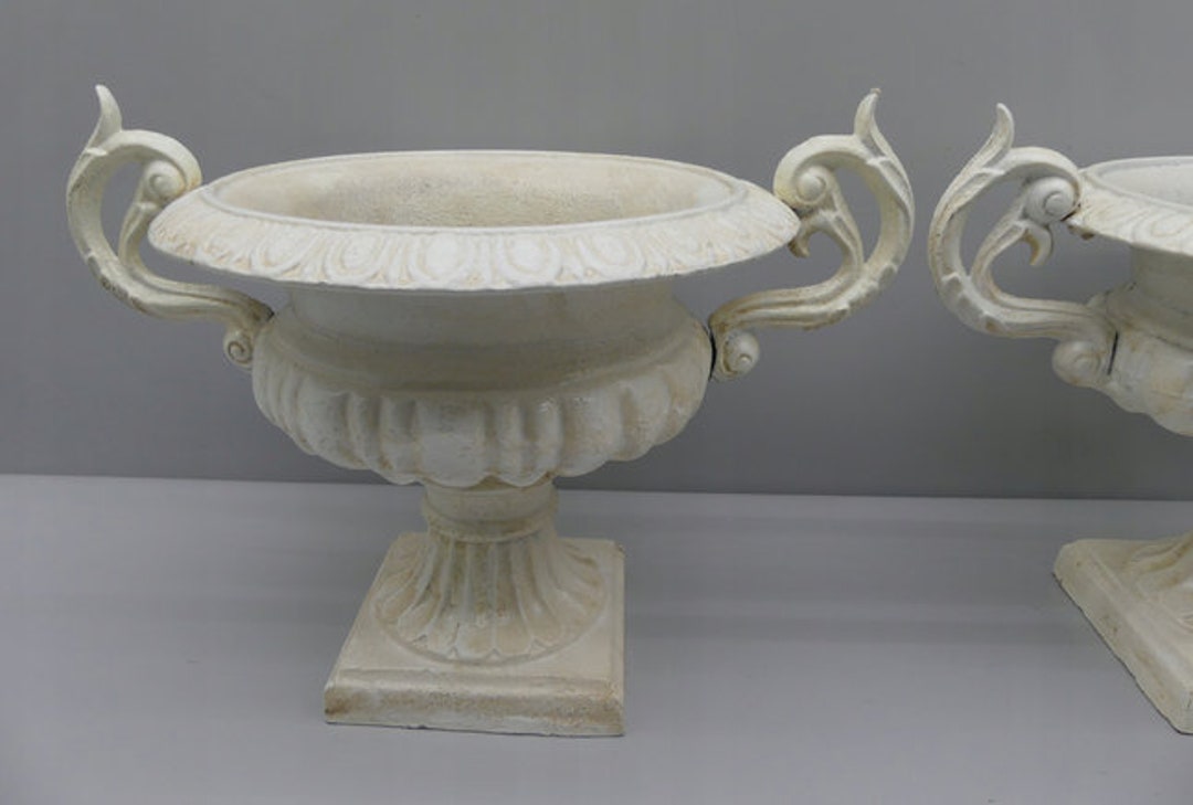 Pair Cast Iron Flower Pot White Garden Vases Cast Iron Garden Decoration Planters Art Nouveau