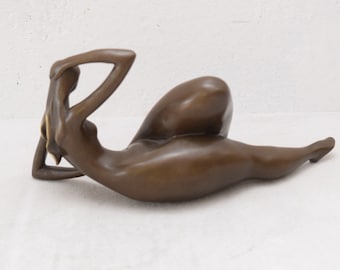 Abstract Woman Bronze Sculpture: Art Nouveau Style Figurine on Marble Base