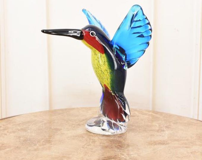 Handcrafted Murano Style Hummingbird Statue: Italian Glass Decor