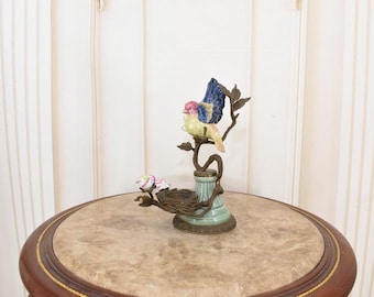 Porcelain Birds Bronze Candlestick – Two Birds On Branch – Porcelain & Bronze Candle Holder – Art Deco Style – Elegant Home Decor