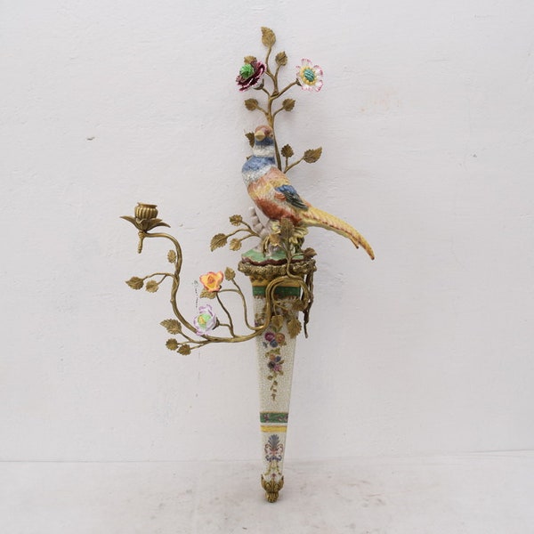 Porcelaine avec bougeoir en bronze Oiseaux sur une branche Oiseau Art déco Cadeau -