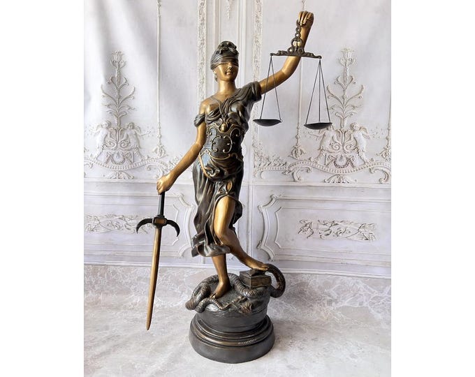Large Bronze Lady Justice Statue – Monumental Themis Sculpture, Legal Office Decor