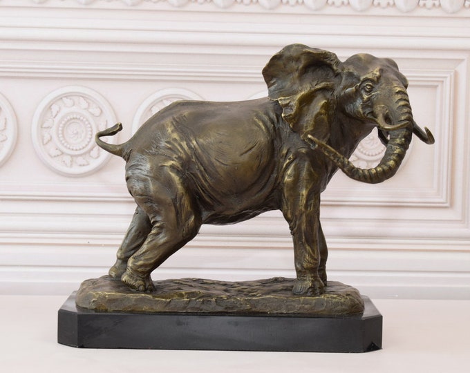 Amazing Big Elephant - Bronze Statue on Marble Base - Oriental Statue - Africa Animal Sculpture - Gift Idea - Home Decoration
