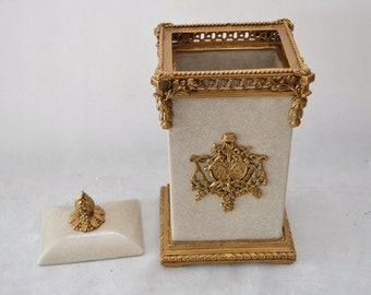 Porcelain and Bronze Box Urn White Porcelain Casket Plateau Art Nouveau  Vintage Gift