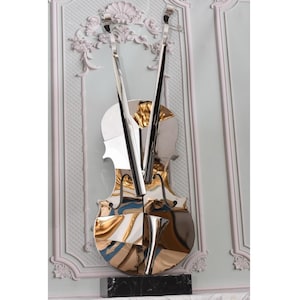 Vintage Stainless Steel Violin Sculpture: Signed D. Smith, Granite Base