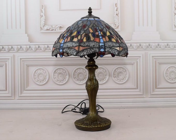 Tiffany Desk Lamp - Office Lamp Tiffany Style - Table Lamp Blue Glass Motif - Bedside Lamp - Home Decor - Gift for Birthday, Office, Boss