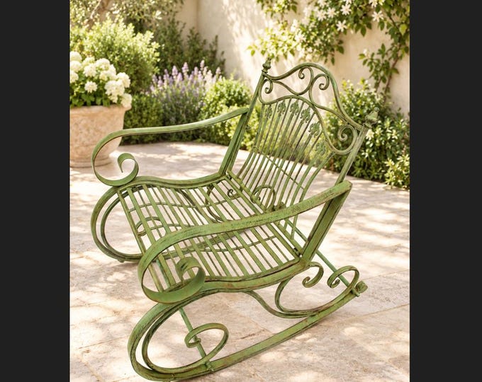 Vintage Grren Metal Rocking Chair - Garden Patio Armchair - Outdoor Furniture