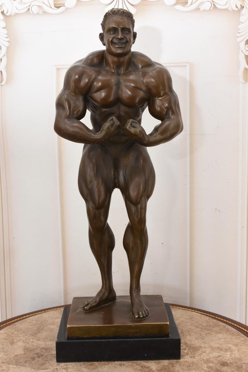 Vintage Bronze Bodybuilder Sculpture Signed French Strongman Figurine ...