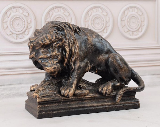Lion and Serpent Cast Iron Statue - Animal Snake and Lion Figure - Exclusive Sculpture - Lion Figure - Interior Design Home Decor Gift Idea