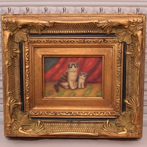 Incroyable tableau deux chats - Tableau chat dans un joli cadre doré - Décoration murale - Idée cadeau pour un anniversaire, un mariage, une pendaison de crémaillère