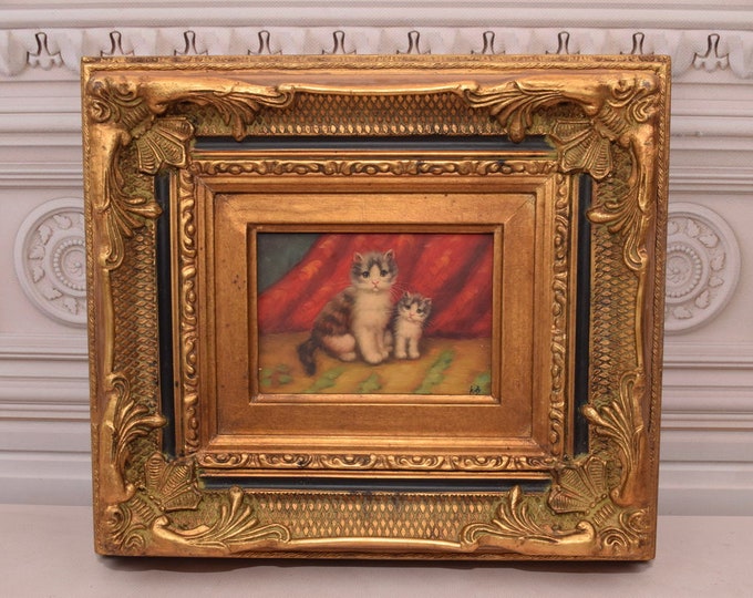 Amazing Painting Two Cats - Cat Painting in Nice Gold Frame - Wall Decor - Gift Idea for Birthday, Wedding, Housewarming