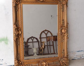 Large Baroque Style Crystal Mirror - Gold Frame, Luxury Wall Decor