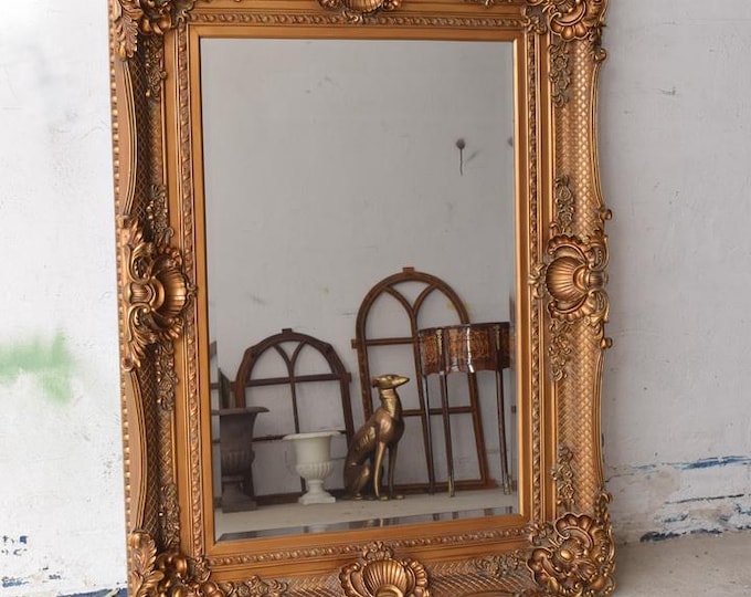 Rare! Large 48 inch Crystal Mirror - Gold Frame - Baroque Style - Wall Decor - Antique Style - Luxury Home Accent - Vintage Gift Idea