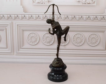 Diana Mythological Goddess with Bow - Hunter Bronze Sculpture on Marble Base - Great Gift - Home Decor - Foundry Mark - Hunting Gift