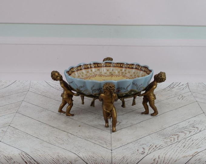 Porcelain and Bronze Ornaments - 4 Angels Sculptures - Plateau Porcelain - Vintage Bowl - Home and Office Decor - Gift Idea