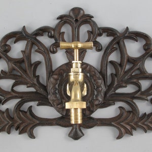 Rustic Cast Iron Wall Fountain with Brass Tap: Patio Ornament