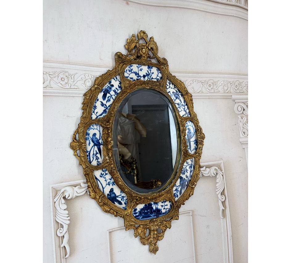 ヴィンテージ アンティークミラー　ブルー Blue Antique Mirror - Etsy