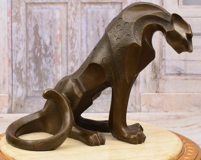 Limited Bronze! Large Cougar Bronze Sculpture - Modernist Panther Figurine - Home and Office Decor - Perfect Gift Idea