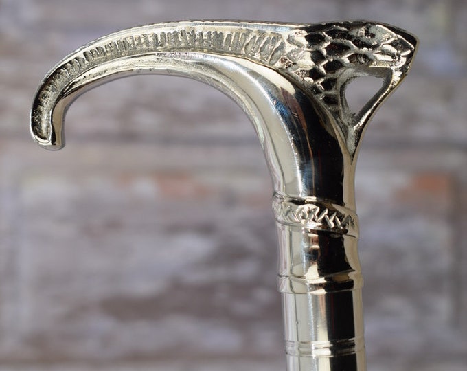 Silver Brass Walking Stick - Snake - Gift for Grandfather Father Wooden Cane - Handmade Gift - Gift for Birthday - Black and Silver