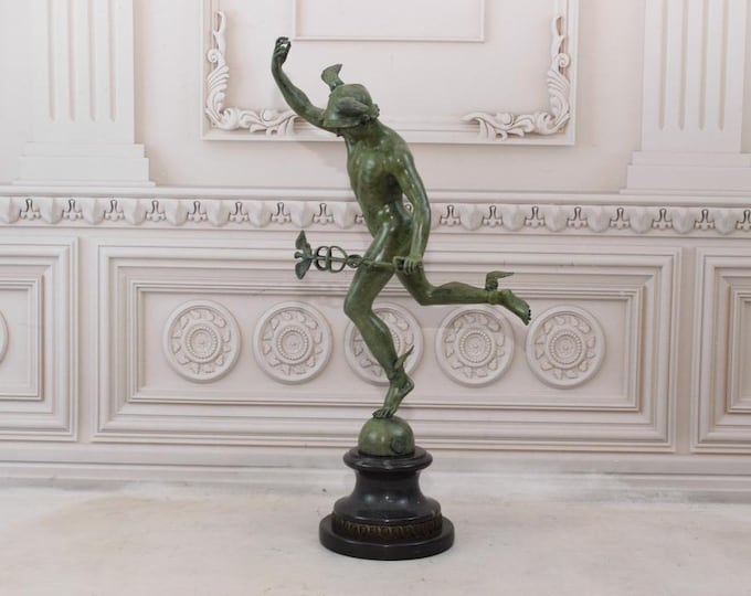Green Patina Mercury Business Patron - Hermes Bronze Statue - Profit and Mercantile - Gift Idea for Birthday, Boss, Office - Home Decor