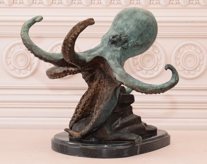 Large Octopus Bronze Statue - Octopus Sculpture - Foundry Mark - Blue Patina - Home Decor - Gift Idea for Birthday, Wedding, Housewarming
