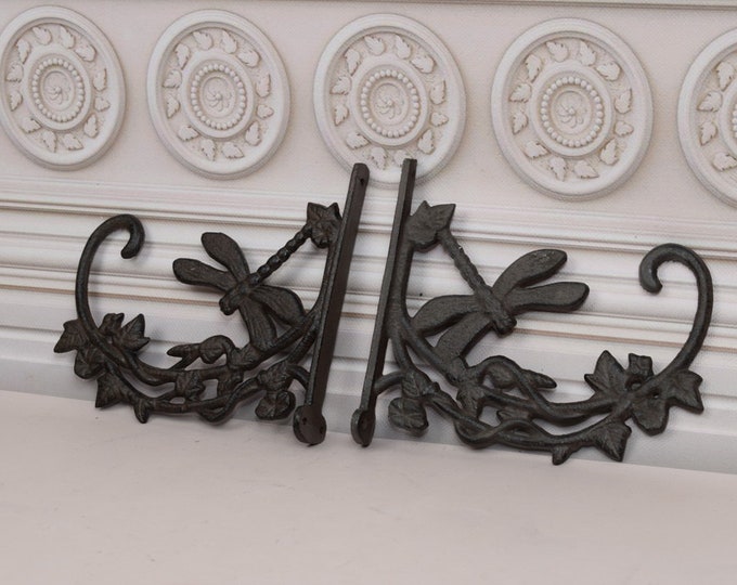 Decorative Hooks for Wall Ledges - Pair Cast Iron Shelf Brackets - Flowerpot Hangers - Home and Garden Decor - Solid and Stable - Wall Decor