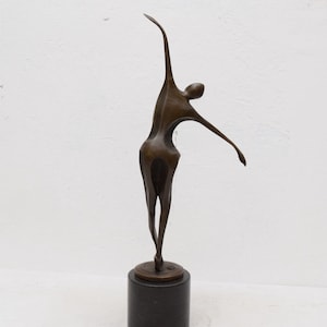 Modernist Woman Dancer Bronze Statue Art Deco Style Figurine Sculpture Gift Idea -