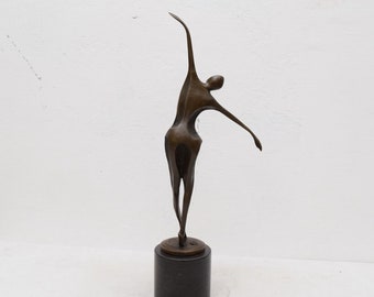 Art Deco Bronze Woman Dancer Statue on Marble Base