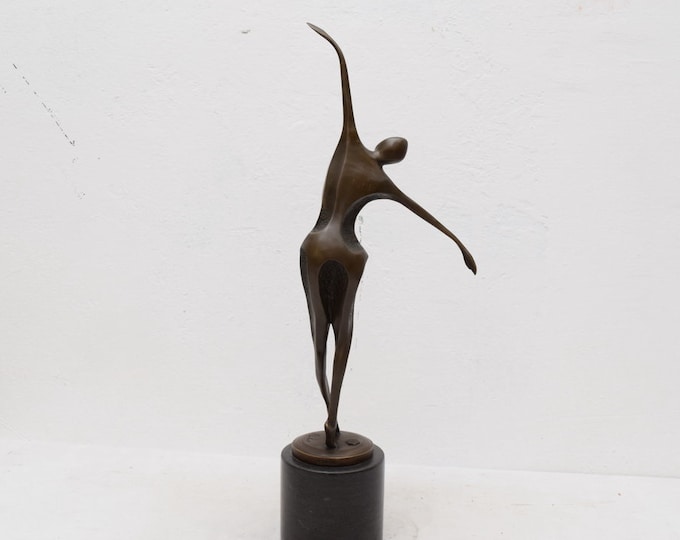 Modernist Woman Dancer Bronze Statue Art Deco Style Figurine Sculpture Gift Idea -