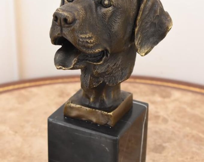 Bronze Labrador Retriever Bust | Dog Sculpture on Marble Base | Vintage Animal Figurine | Elegant Bronze Dog Statue | Gift for Dog Lover