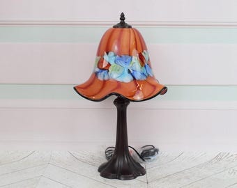Rainbow Floral Murano Glass Desk Lamp - Vintage Home Decor
