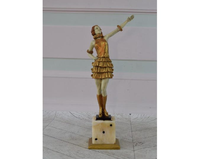Vintage Bronze Statue - Cabaret Dancer Art Deco - Fernand Paris Style - Art Deco Sculpture on Marble Base - Gift Idea - Home & Office Decor