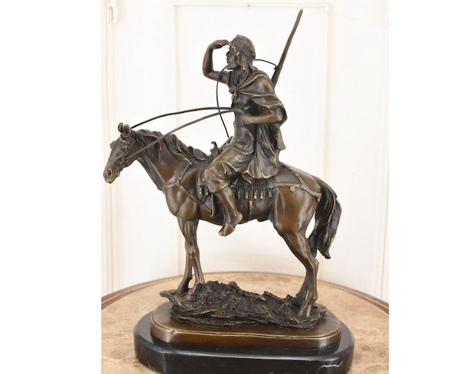 Arab Horse Bronze Statue on Marble Base, Regency Decor
