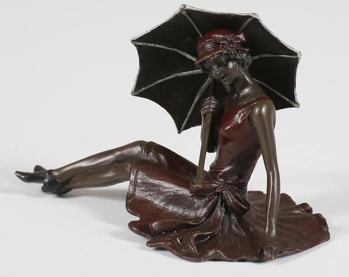 Limited Bronze! Woman with Umbrella Bronze Statue - Art Deco Sculpture - Figurine Aristocrat  - Foundry Mark Bronze - Gift Idea - Home Decor