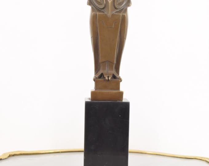 Owl Art Deco Statue - Bronze Wisdom Symbol Figurine Marble - Elegant Owl Animal Gift Idea - Wonderful - Home Decor