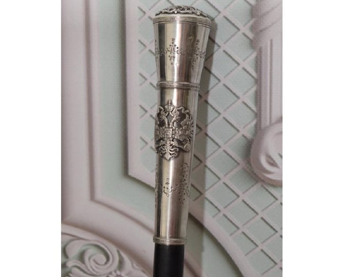 Amazing Silver 84 Walking Stick – Silver Cane Russia Eagles – Tsarist Russia – Hidden Compartment – Gift for Grandfather - Antique Cane