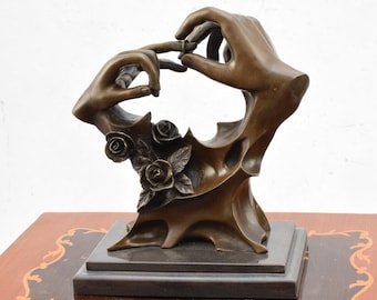 Bronze Sculpture Joined Hands: French Wedding Engagement Figurine