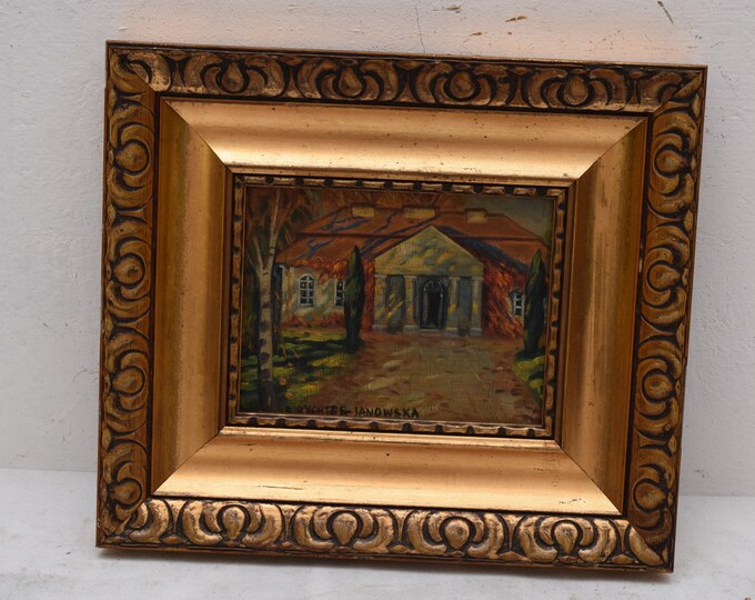 Old Painting - Cracow Residence - Oil on Wood - Polish Artist - Exclusive Gift - Wall Art - Home Decor - Gift Idea