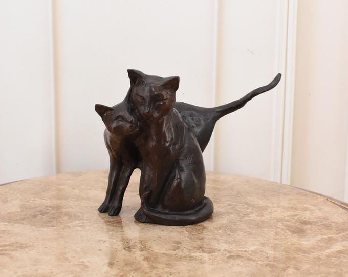 Funny Sitting Cubist Cat - Vintage Bronze Statue  - Cat in Love Bronze Sculpture - Home Decor - Gift for Birthday, Wedding, Housewarming