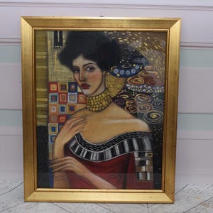 Pintura Estilo Gustav Klimt - Abstrato Antigo Pastel em Caixa - Obra de Arte Pintura Modernista - Pintura Austríaca Vintage Única - Ideia de Presente