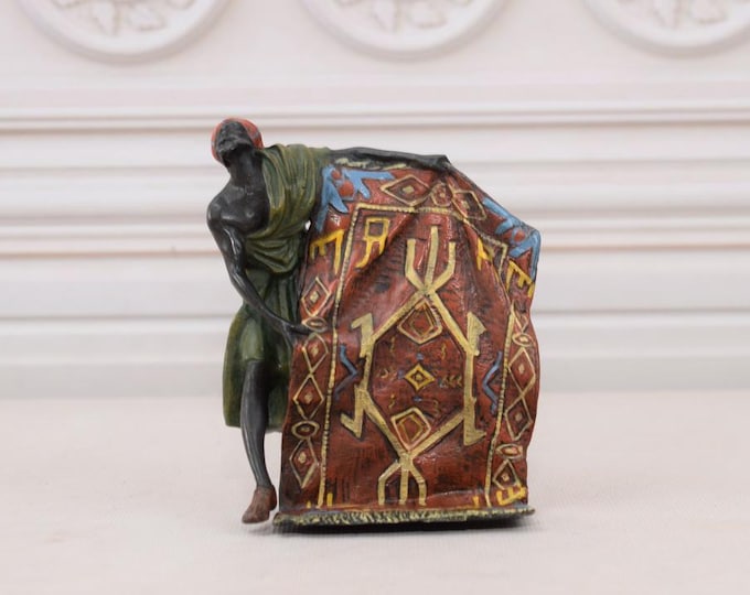 Vienna Bronze Arab Bedouin Figurine – Carpet Trader Statue – Hand-Painted Oriental Figure – Antique Style Decor - Vienna Style Collectible