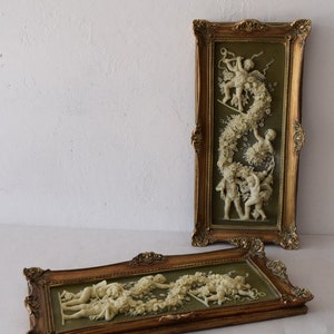 SET Dipinti in alabastro con cornice dorata Arte della parete Decorazione della parete Pittura Angeli Pittura Art Déco Pittura mitologica Decorazione per la casa immagine 7