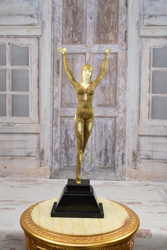 Art Deco Bronze Woman Cabaret Dancer Statue - Demetre Chiparus