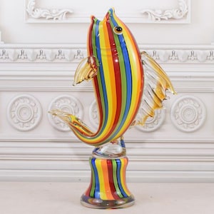 Venetian Flower Vase - Colorful Fish Murano Style - Handcrafted Glass - Statue Fish - Vintage Figurine Home Decor - Good Gift for Wedding