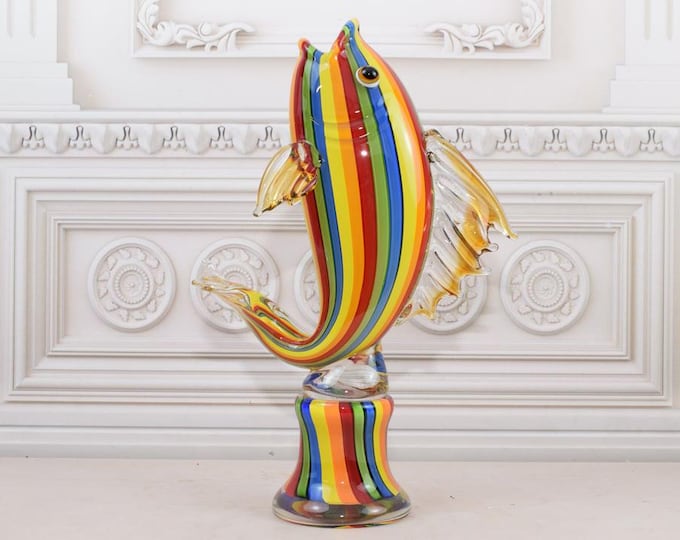Venetian Flower Vase - Colorful Fish Murano Style - Handcrafted Glass - Statue Fish - Vintage Figurine Home Decor - Good Gift for Wedding