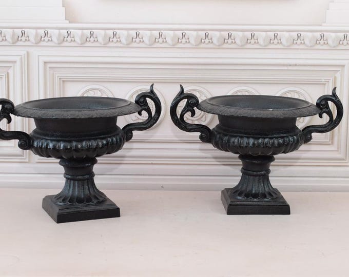 1 PC Cast Iron Flower Pot - Black Garden Vases - Cast Iron Garden Decoration - Planters Art Nouveau Style - Home and Garden Decor Gift Idea