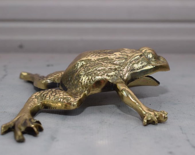 Amazing Funny Frog - Brass Luckily Frog Sculpture - Home and Garden Figure - Gold Frog - Art Work Frog - Vintage Statue - Gift Idea