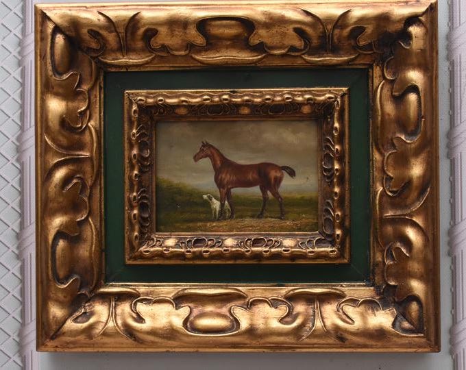 Oil Horse Painting - Gold Frame, French Art Wall - Vintage Decor